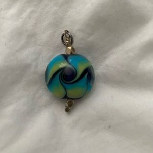 Hand blown glass charm Sterling silver accents